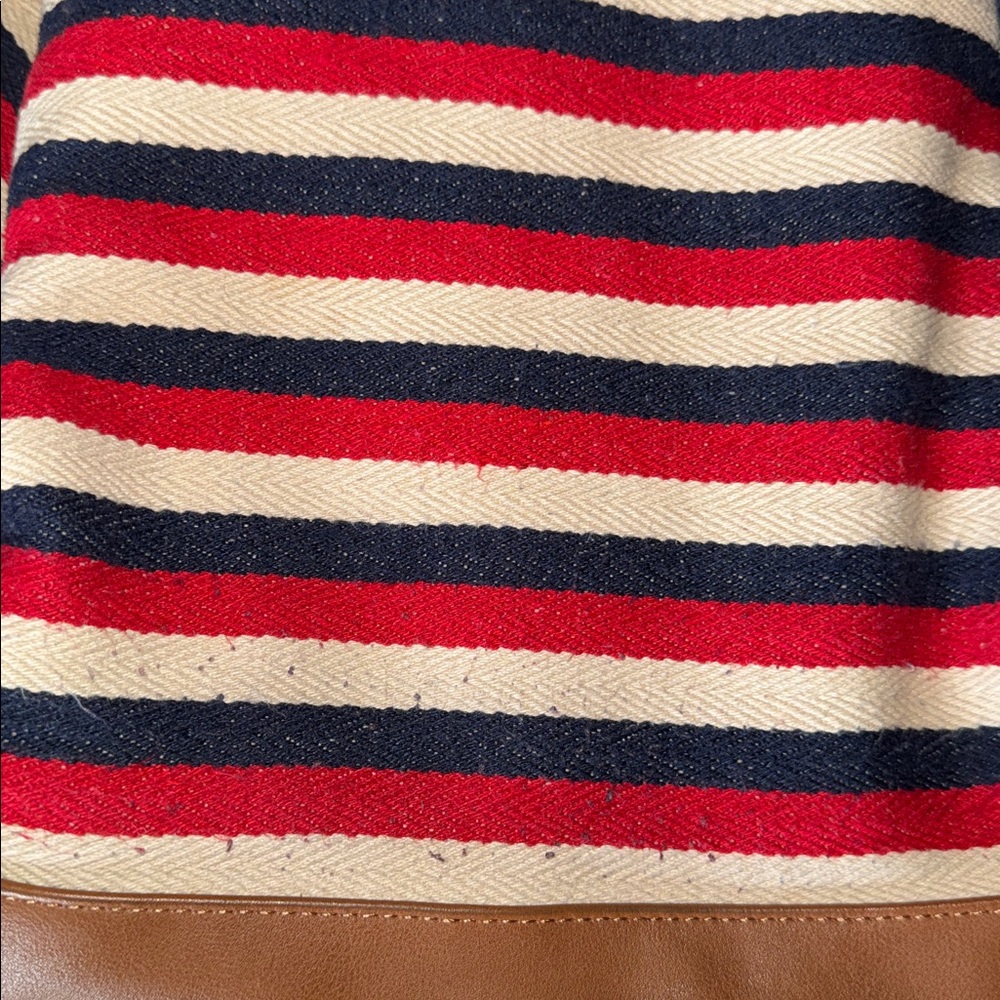 Charming Charlie Cream, Red &Blue Striped Canvas & Brown Faux Leather Backpack - Picture 8 of 8